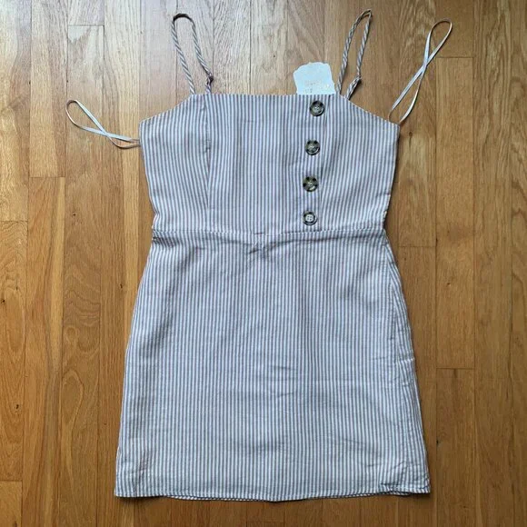 Altar'd State Striped Dress Womens Small Tan and White - Picture 1 of 15